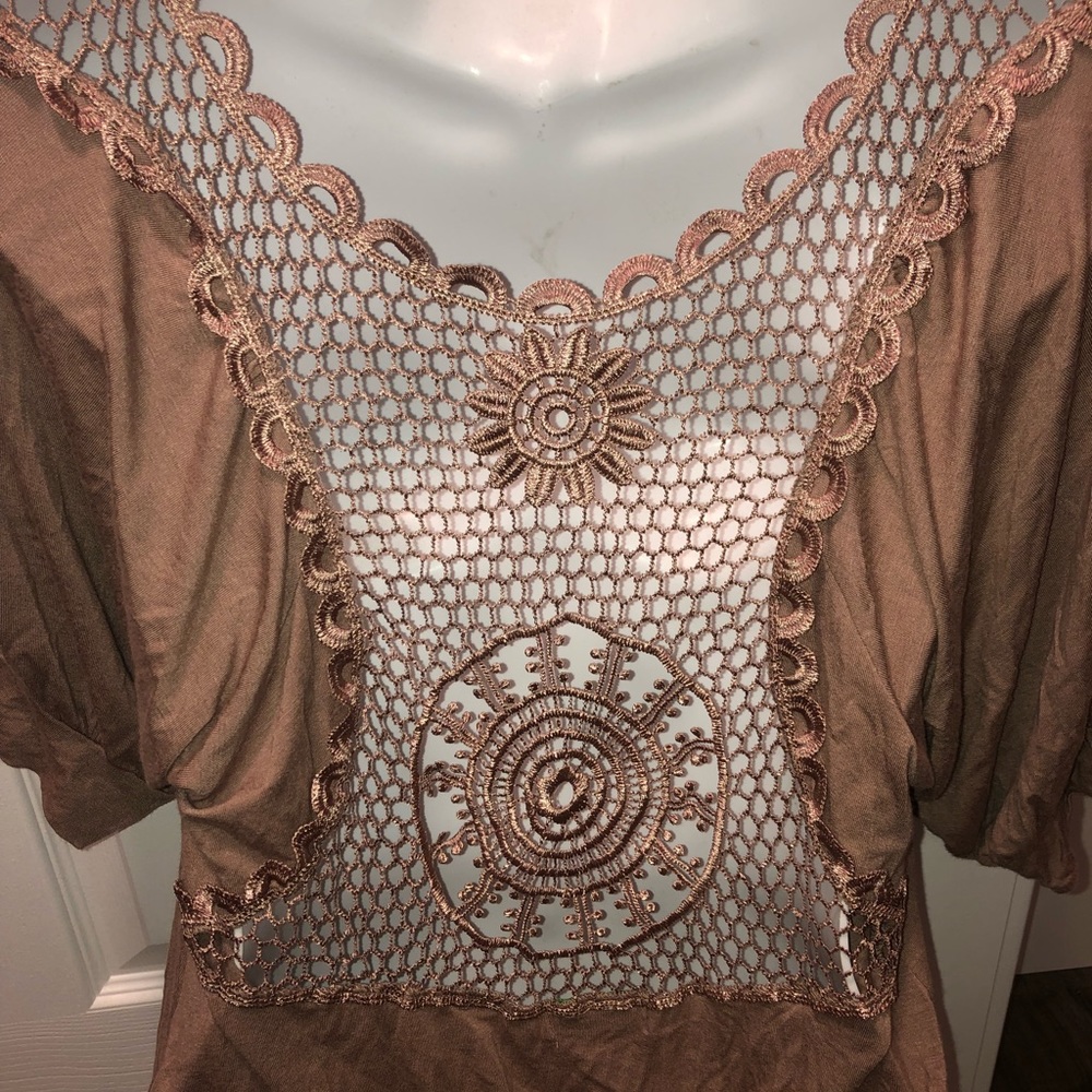 Boho Puff Sleeves Knitted Top Champagne S/M
